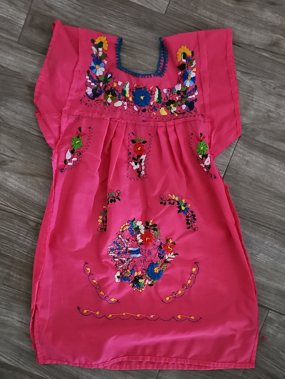Hand-Embroidered Girl's Pink Mexican Dress - Picture 1 of 8